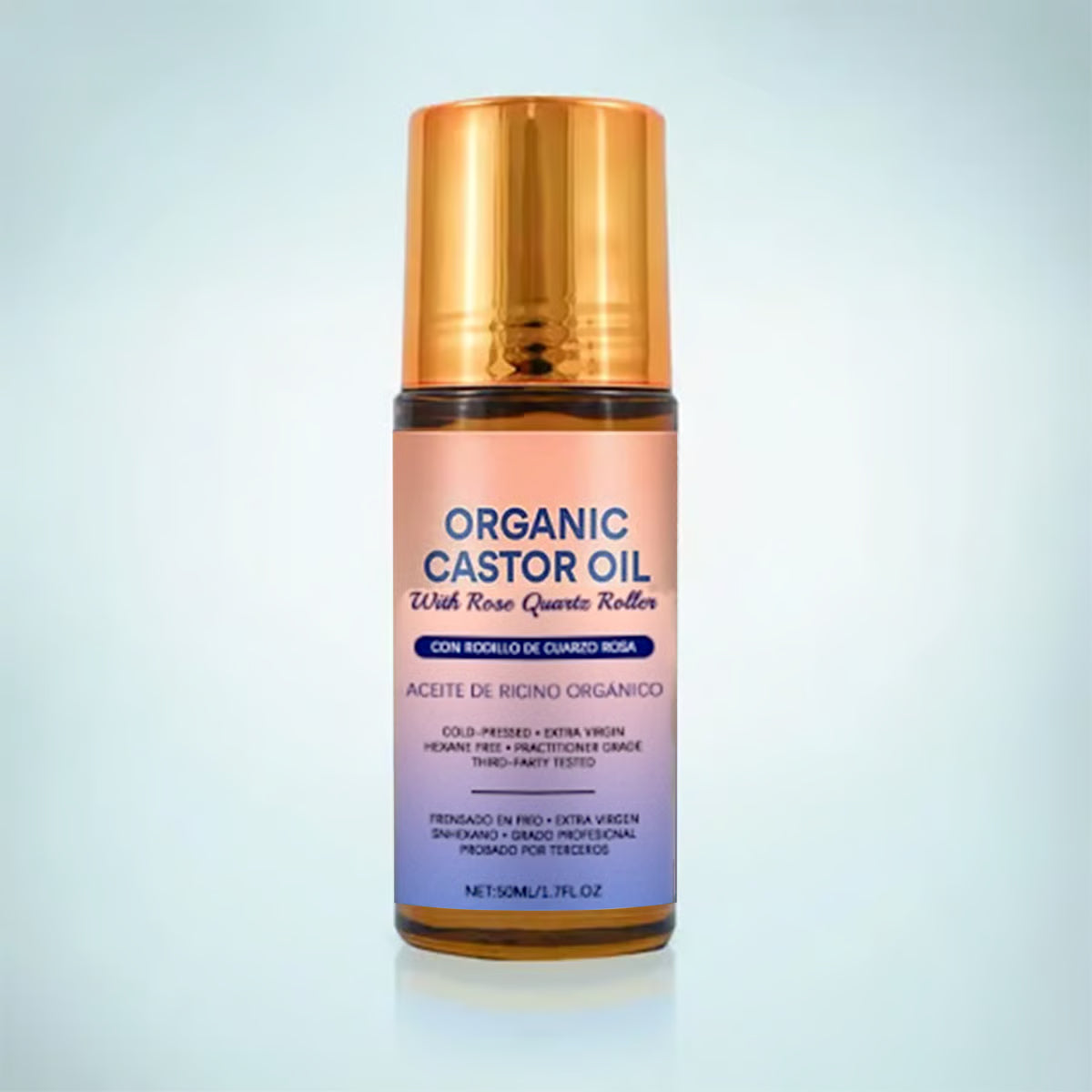 🏆#1 Más Vendido ⏰Aceite de Ricino Dorado Orgánico Roll-On con Cuarzo Rosa